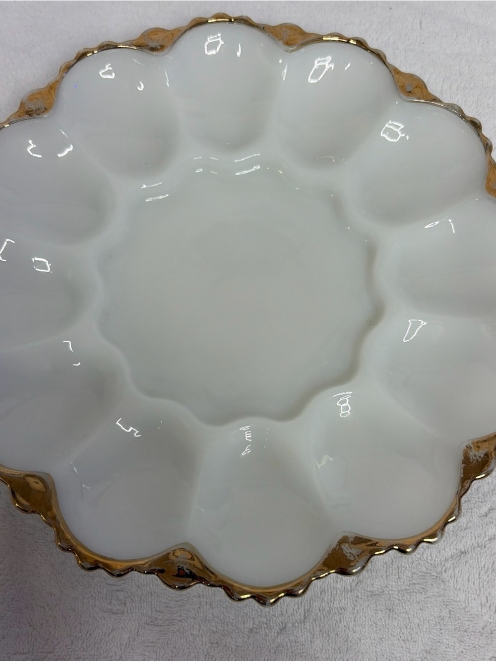 Vintage White Milk Gold-Rim Deviled Egg Platter